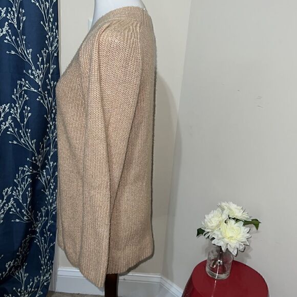 Lucky Brand V-Neck Pullover Sweater Tan Knit Neutral Chunky Long sz M Medium - Picture 2 of 8